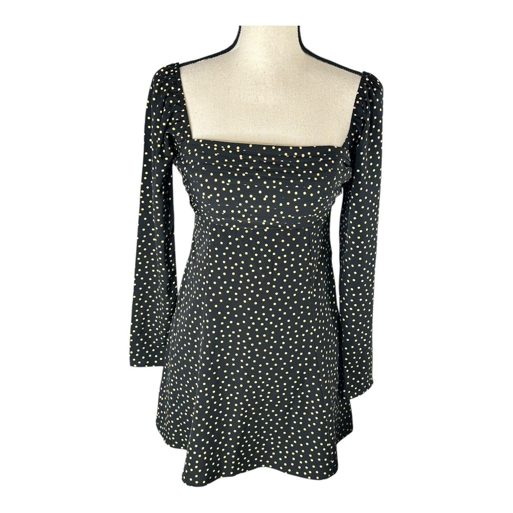 Abercrombie & Fitch Navy & White Polka Dot Long Sleeve Mini Lined Dress Size XS